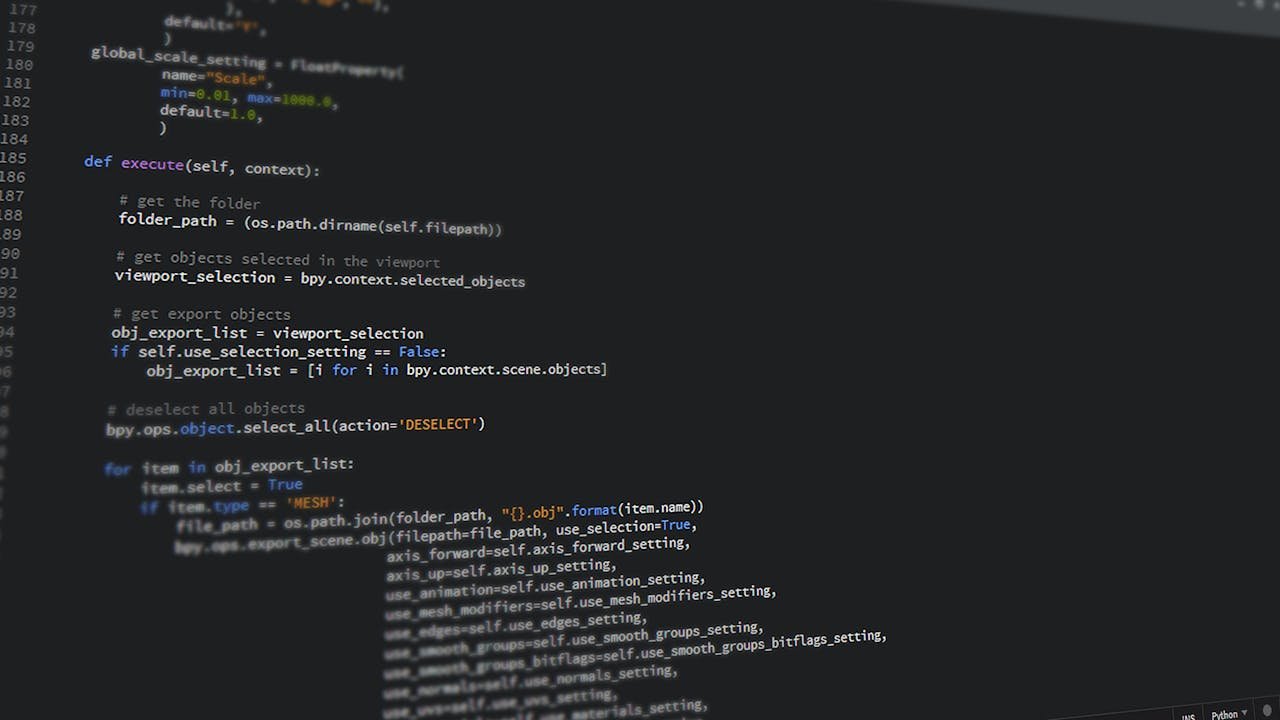 Close-up view of Python code on a computer screen, reflecting software development and programming.
